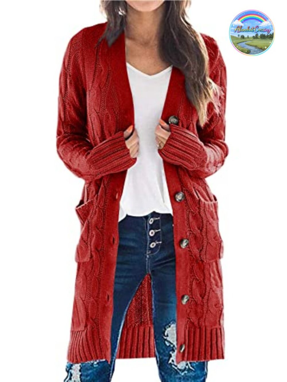 Cable Knit Button Long Cardigan Sweater with Pockets